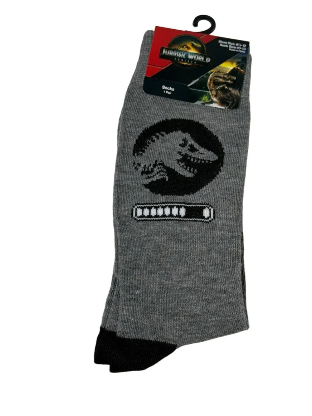 Jurassic World T-Rex Gray Crew Socks Adullt